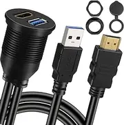tunghey USB 3.0 & HDMI to HDMI + USB3.0 AUX Extension Dash Panel Waterproof Car Flush Mount Cable for Car Boat and Motorcycle (2M)