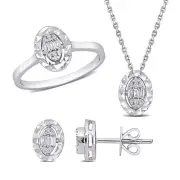 Amour 14K White Gold Round & Baguette Diamond Pendant, Chain, Earring & Ring Set