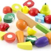 Wooden Velcro Fruit and Vegetable Combination Cutting Toys Set Children Simulation Pretend Play Kitchen Game Kids Birthday Gift