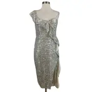 Aidan Mattox Women's Cocktail Dress Size 10 Gold Sequined One Shoulder Sheath