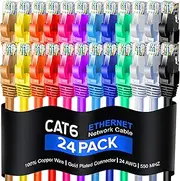 Maximm Cat 6 Ethernet Cable 0.9 Ft, 100% Pure Copper, Cat6 Cable (24 Pack) LAN Cable, Internet Cable, Patch Cable and Network Cable - UTP (Multicolor) 0.9 Foot