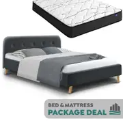 Double Package | Tarcoola Bed Charcoal & Glay Bonnell Spring Mattress (Medium Firm)