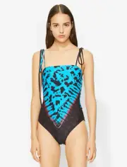 PROENZA SCHOULER Tie Dye Print Bandeau Tie Shoulder One-Piece Swimsuit SMALL 2/4