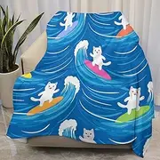 AuHomea Cute Surfer Cats Throw Blanket Lightweight Flannel Fleece Blankets Warm and Cozy Super Soft Throws 30"x40" for Cat Pet and