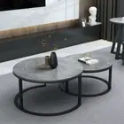 Marble round Nesting Coffee Table, Side End Table, Accent Table, Metal Legs, Wat
