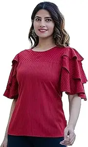 [Yash Gallery] Women's Rayon Slub Embroidered Regular Top for Summer (1555YKGREEN, XXL, Green)