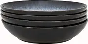 Denby - Halo Pasta Bowls Set of 4 - Reactive Glaze Dishwasher Microwave Safe Crockery 1050ml - Black, Grey Ceramic Stoneware Tableware - Chip & Crack Resistant