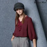 在飛比找momo購物網優惠-【Master Max】V領荷葉設計素面七分袖雪紡上衣(87