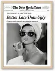 Natural OAK Wood Audrey Hepburn Newspaper Trendy Framed Wall Art, 12X16 in Vinta