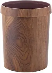 Waste Basket Plastic Wood Grain Trash Can Bucket: Round Plastic Small Trash Can Wastebasket Garbage Storage Bin for Office Bathrooms Powder Rooms Kitchens Supplies Waste Container