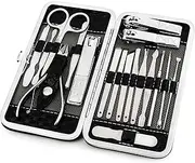 (Black) - Manicure Pedicure Set Nail Clippers Kit 18 Pcs Stainless Steel Hygiene Kit Portable Nail Trimming set and Grooming Tools with Fine Leather Case [Gift Box]