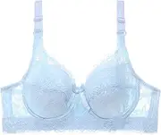 [Generic] Womens Workout Bra Womens Sexy Lace Gathered Bra Straps Breast Cup Underwear Sports Bra High Support Light Blue