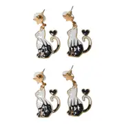 2PK Urban Cat Dangle Earrings Women's Fashion Casual Party Jewellery Black/White