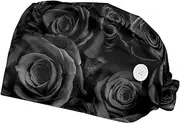 [FVQL] 2PCS Nursing Caps Scrub Caps Women Scrub Hat, Vintage Flower Pattern Rose
