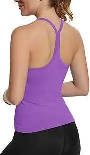 [MathCat] Seamless Workout Tank Tops with Built in Bra，Racerback Athletic Tank Tops Ribbed Soft Yoga Shirts