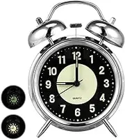 Super Loud Alarm Clock 4inch Metal Twin Bell Alarm Clock with Night Light Retro Bedside Clock Silent Table Desk Alarm Clock Battery Operated for Home Adults Kids