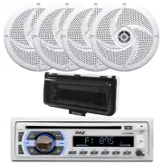 Pyle Marine Bluetooth CD Receiver, 4x 5.25" 180W Boat Speaker, Cover (White)