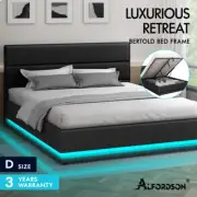 ALFORDSON Bed Frame Double Size Platform RGB LED Gas Lift Base Storage Charcoal