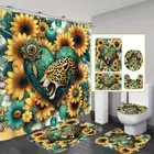 Sunflower Leopard Shower Curtain Non-Skid Bathroom Rug Bath Mat Toilet Lid Cover