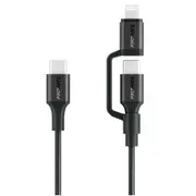 Promate POWERLINK-CCI.BK MFi Certified - 60W PD - 480Mbps USB-C Multi-Connector Cable - 1.2m - Black USB-C to USB-C / Lightning - 27W PD Lightning - Data & Charge [POWERLINK-CCI.BK]