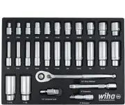 Wiha 33896 28 Piece 1/2" Drive Professional Standard and Deep Socket Tray Set -
