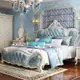 【熱銷 爆款】歐式床公主床法式臥室傢具1.8米雙人床藍色繡佈鵰花婚床傢具代髮 HFYL