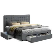 Bed Frame King Size with 4 Drawers Grey AVIO Artiss
