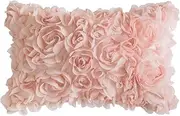 MIULEE 3D Decorative Romantic Valentines Stereo Chiffon Rose Flower Throw Pillow Cover Solid Pillowcase for Girl Women Wedding Sofa Bedroom Car Spring Decor 12x20 Inch 30x50cm Peach Pink