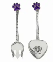Large Purple Paw Serving Spoon and Fork Set, Purple Paw Print Serving Utensils
