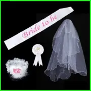 Bride To Be White Veil Badge Sash Lace Garter Set Hen Night Party Bachelorette