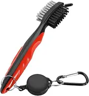 Golf Club Brush, Golf Brush Head with Groove Cleaner, Dual Sided Nylon Steel Brush with Loop Clip for Cleaning Golf Balls and All Kinds of Grooves and Crevices (Red)