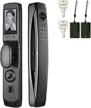 Smart Lock with Camera 3D Facial Recognition Electronic Door Lock Biometric Fingerprint Visual Doorbell for Video Surveillance(Obsidian Black)