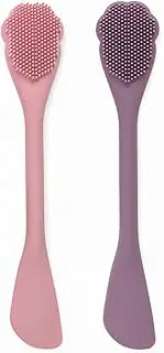 MIJOMA 2-in-1 Silicone Facial Cleansing Brush & Mask Spatula - Gentle Cleaning & Mask Application - Reusable, Hygienic, for Face & Body - Set of 2 (Pink-Taupe)