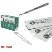 100Pc Box- #11 Sterilized Scalpel Blades - 440 Steel + FREE HANDLE