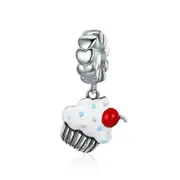 Silver plating Sweet Cherry Cream Cupcake Pendant Charms Fit Women Charm Bracelets Jewelry