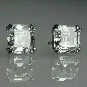2Ct Asscher Cut Lab Created Diamond Women's Stud Earrings 14K White Gold Plated