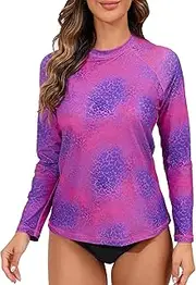[Halcurt] Womens Long Sleeve Rash Guard Swim Top with Built in Bra UPF50+ Sun Protection Swim Shirts Quick Dry Swimsuit