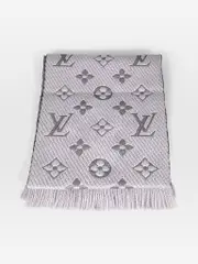 Grey Wool Logomania Fringed Scarf