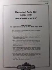 Briggs & Stratton 6-S 6SFB 6-SR6 Horizontal Gasoline Engine Parts Catalog Manual