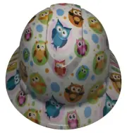 Hydro Dipped Hard Hat Ridgeline Full Brim Custom Light Gray Cute Owls