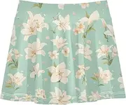 [FRODOTGV] Retro Lilies Green Girls Tennis Skirts with Shorts Skort for Toddler Girl Cheer Skirts