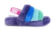 UGG Fluff Yeah Slide Purple Rainbow Fur Slippers Big Kids Size 6 *NIB*