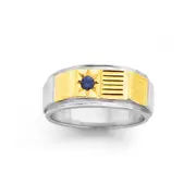 Sterling Silver & 9ct Gold, Created Sapphire Gents Ring in Blue