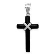 Sterling Silver Rhodium-Plated Onyx Cross Pendant