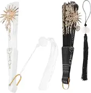 OATIPHO 2pcs Lace Fans with Tassels Reusable Delicate Vintage Handheld Fan Tradition Lace Dancing Fan for Wedding Dancing