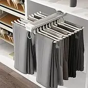 Pull Out Trousers Rack,Extendable Trouser Hanger 22 Arms Pants Rack Pants Holder Pull Out Clothes Rail Space Saving Wardrobe Organizer Weight Capacity 30KG,Beige