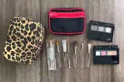 Trish McEvoy Leopard Print Planner w/ 2 wardrobing pages, makeup, and 7 brushes
