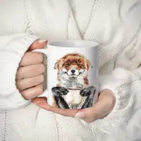 在飛比找ETMall東森購物網優惠-可愛動物手繪咖啡馬克杯狐貍貓咪羊駝早餐杯家用辦公水杯茶杯禮物