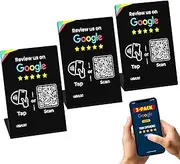 REVLIXI Google Review Stand (3 PCS) - Boost Reviews w/Reusable Google Review Tap Card Stand & QR Code Stand- Smart Phone & iPhone Compatible - Boost Google Reviews for Online Growth - Acrylic (Black)