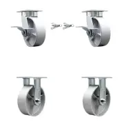 6 Inch KP Semi Steel Cast Iron Caster Set with 2 Brakes/Swivel Locks 2 Rigid